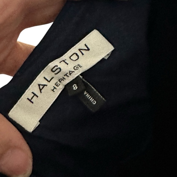 Halston Heritage Navy Blue Halter Flare Dress Size 8 - Picture 6 of 7